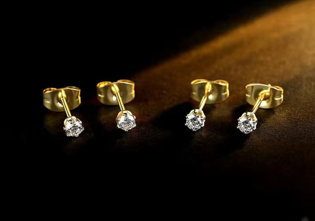 Baby Cakes- 2mm Stainless Steel  Zircon Studs Gold/Silver