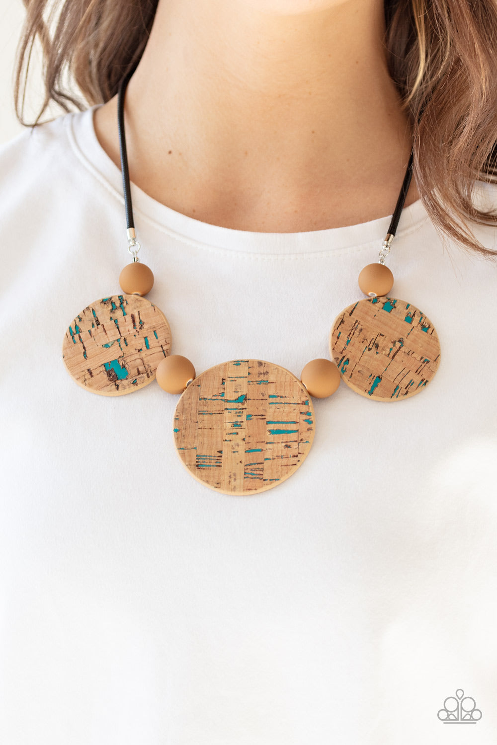 Pop The Cork- Blue Cork Necklace And Earrings