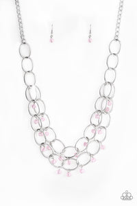 Yacht Tour- Silver And Pink Necklace And Earrings